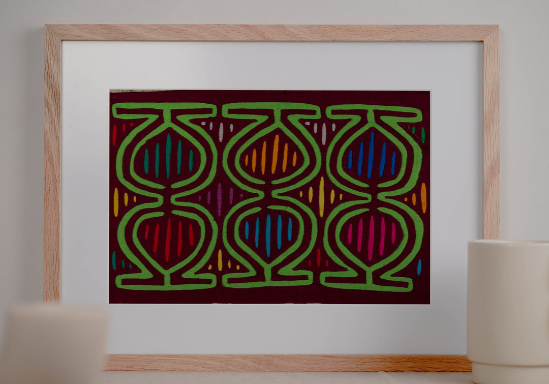 Burgundy And Green Twirling Dancer Mola