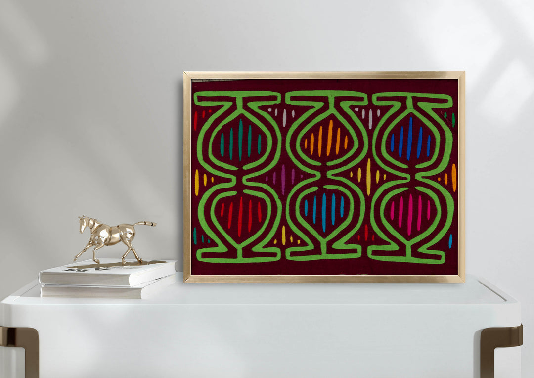 Burgundy And Green Twirling Dancer Mola