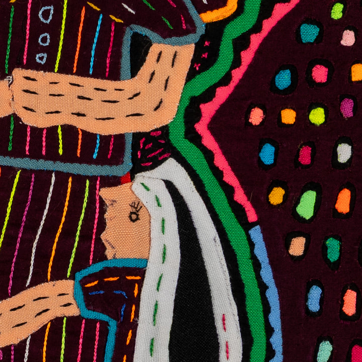 Nativity scene mola, hand stitched Guna panel from Panama, 16 by 12 inches