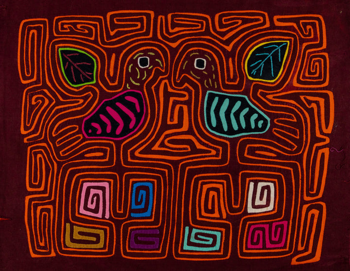 Burgundy And Orange Love Affair IN The Rainforest Mola