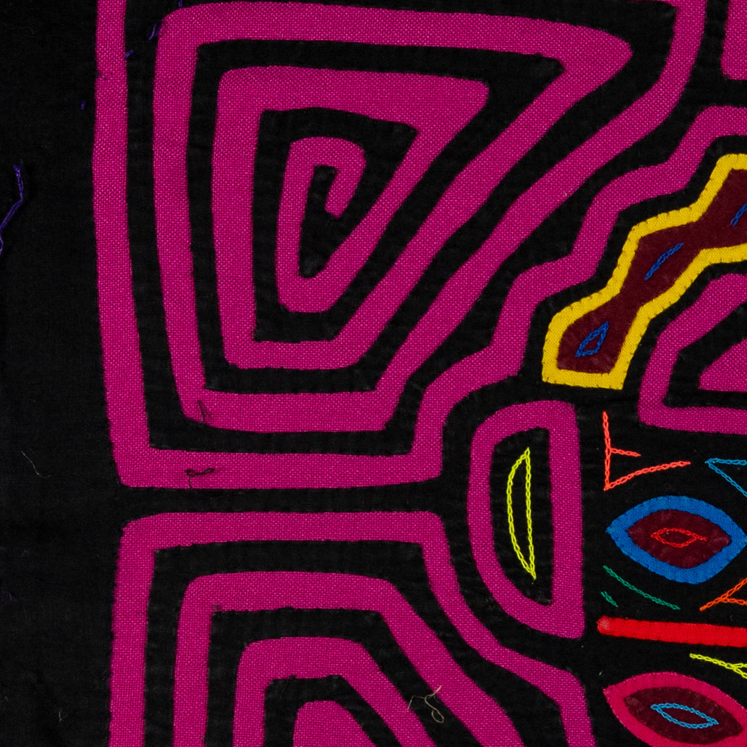 Magenta Easter basket mola, hand stitched Guna panel from Panama, 16 by 12 inches