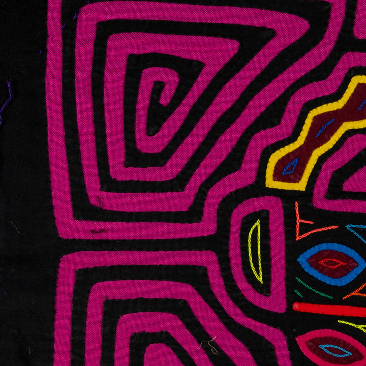 Magenta Easter basket mola, hand stitched Guna panel from Panama, 16 by 12 inches