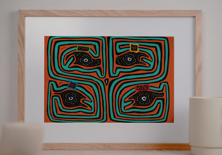 Orange and Aqua Talking Head Maze Mola