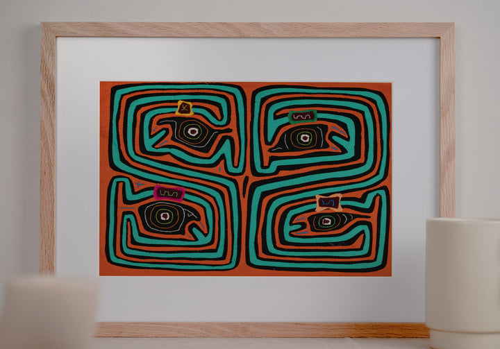 Orange and Aqua Talking Head Maze Mola