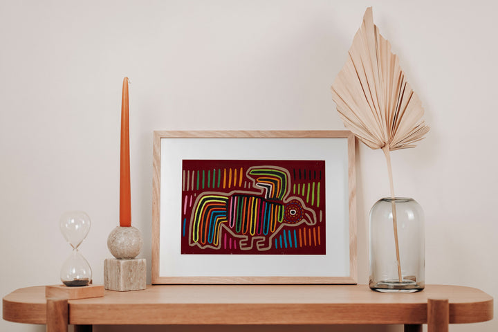 Maroon Rainbow Bird in Flight Mola