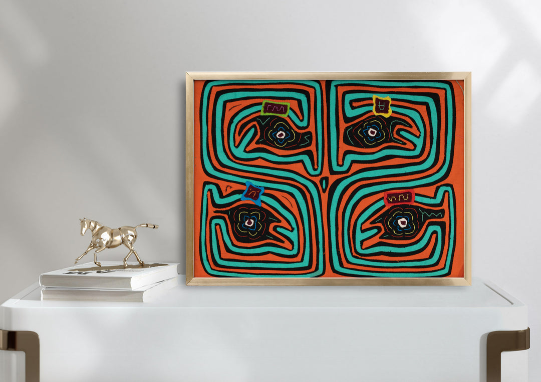 Orange and Aqua Talking Head Maze Mola