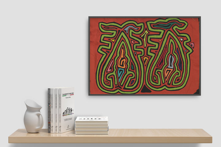 Prancing Orange &amp; Green Blob Mola