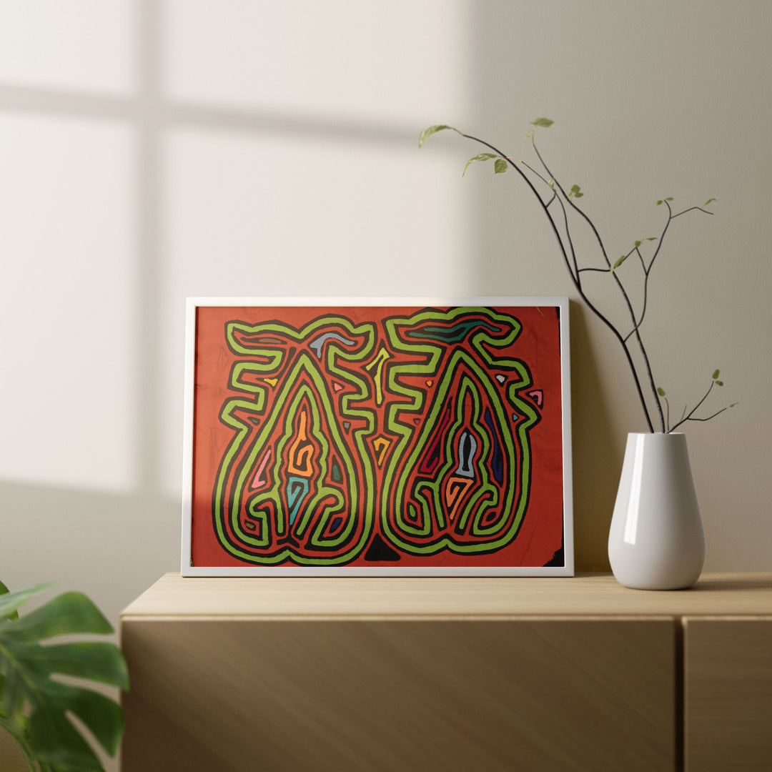 Prancing Orange &amp; Green Blob Mola