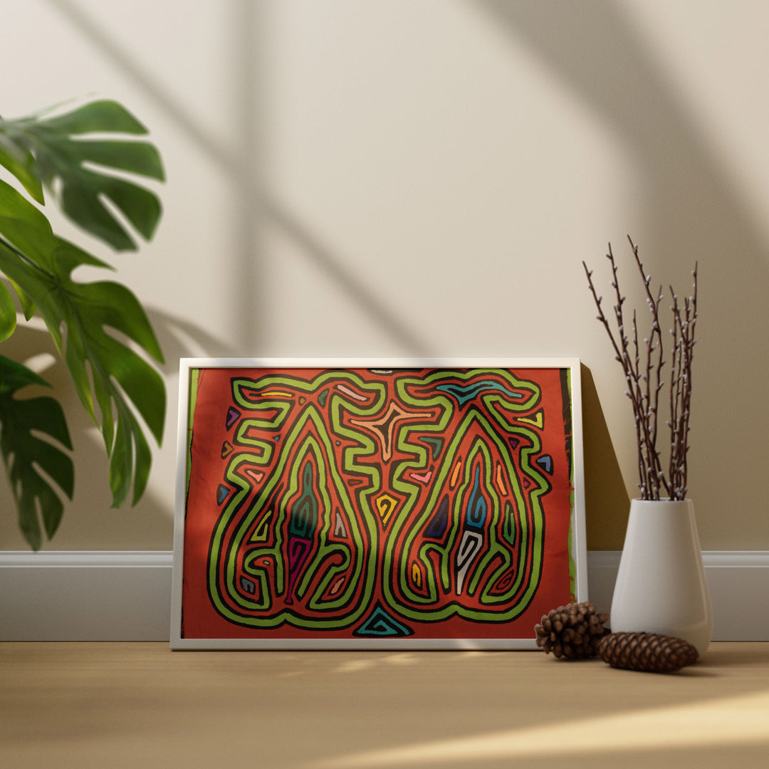 Orange &amp; Green Prancing Blob Mola