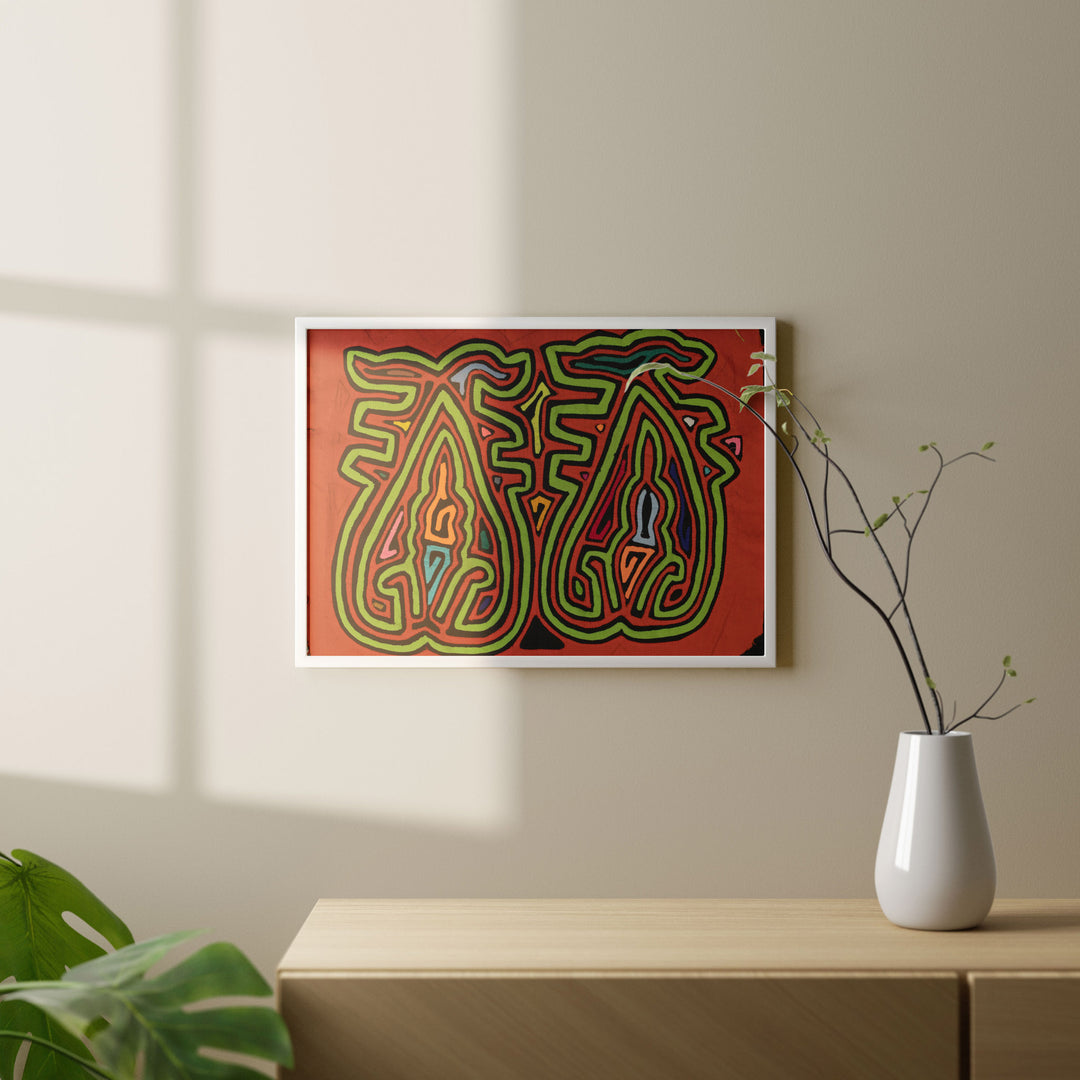 Prancing Orange &amp; Green Blob Mola