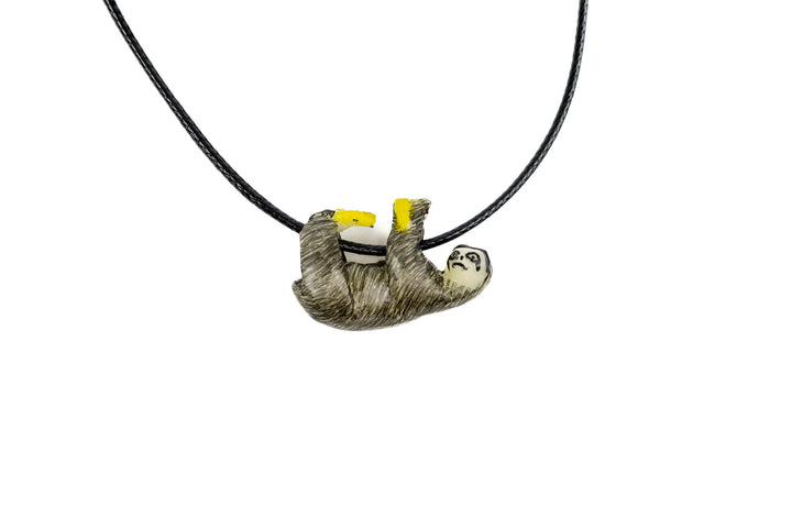 Grey sloth tagua necklace, handmade