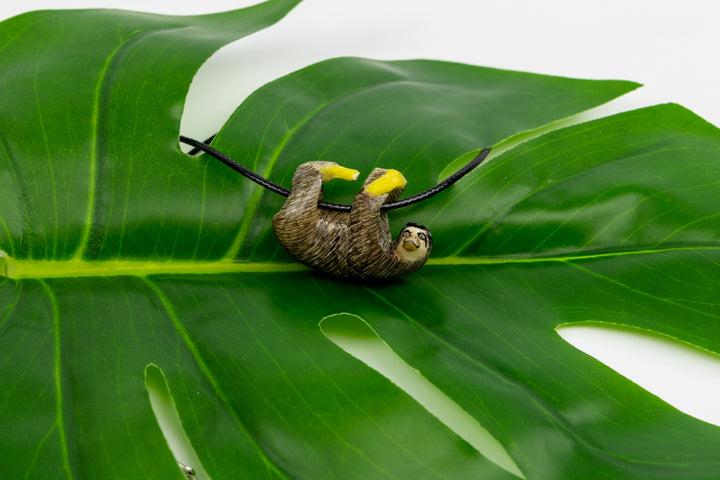 Grey sloth tagua on wood with foliage