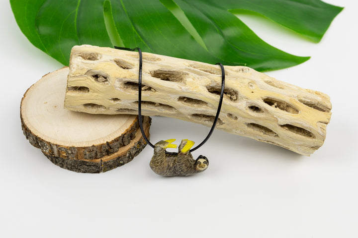 Grey sloth tagua on wood