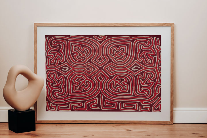 Panama mola panel, four anchors inside heart shaped loops, hand stitched reverse applique