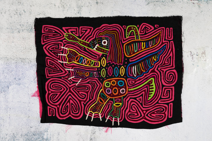 Black And Pink Andean Condor Bird with Snake Mola