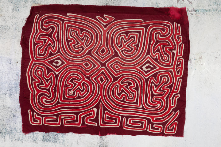 Panama mola panel, four anchors inside heart shaped loops, hand stitched reverse applique