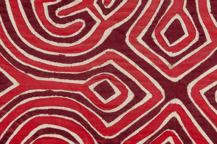 Red and white anchor mola, hand stitched Guna panel from Panama, 20 by 15 inches