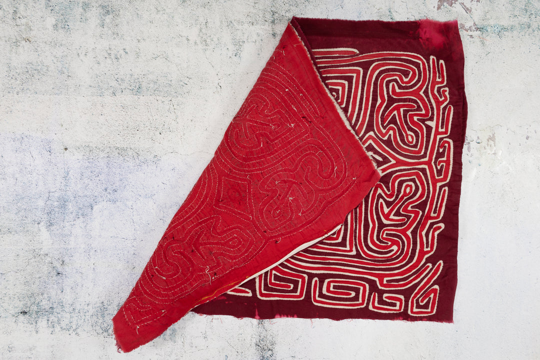 Panama mola panel, four anchors inside heart shaped loops, hand stitched reverse applique
