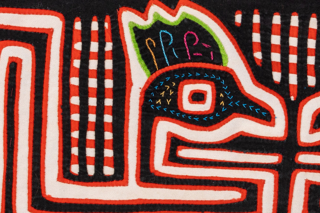 Peacock Bird Head Black White Red Mola