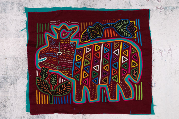 Maroon Rainforest Tropical Raindeer Two Mola