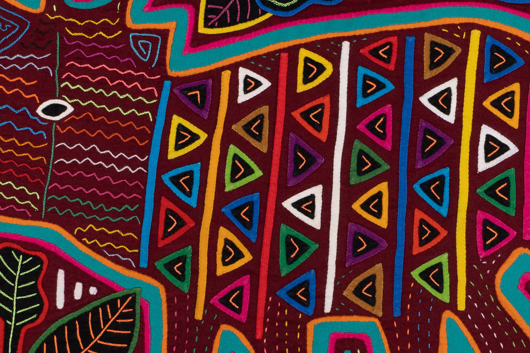 Maroon Rainforest Tropical Raindeer Two Mola