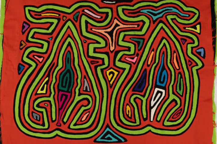 Orange &amp; Green Prancing Blob Mola