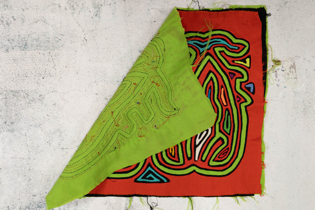 Orange &amp; Green Prancing Blob Mola