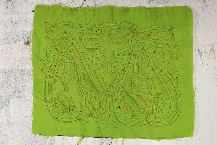 Orange &amp; Green Prancing Blob Mola