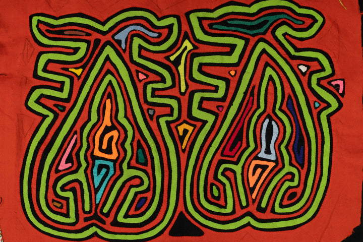 Prancing Orange &amp; Green Blob Mola