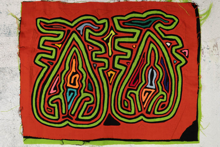 Prancing Orange &amp; Green Blob Mola