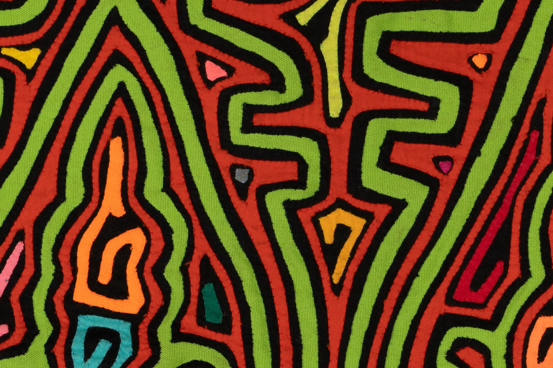 Prancing Orange &amp; Green Blob Mola