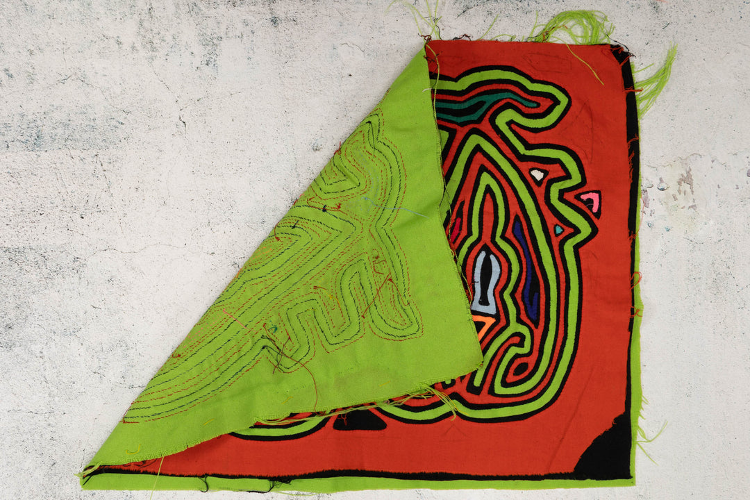 Prancing Orange &amp; Green Blob Mola