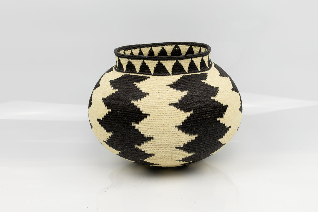 woven Southwest design black white large basket Panama art