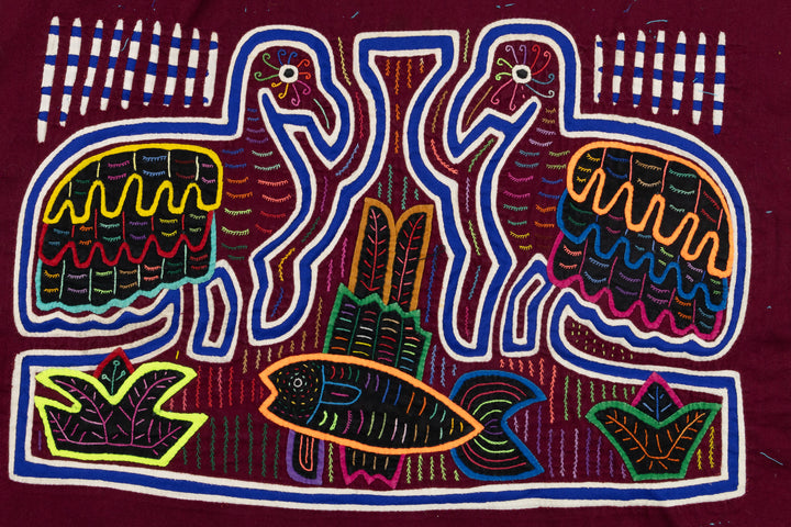 Kuna Indian Hand Sewn Fisherman Mola Panama