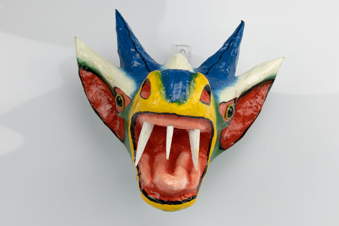 Blue Horns White Ears White Forehead Paper Mache Mask