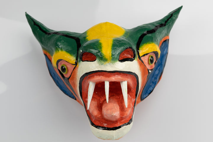 Green Horns Yellow Forehead Paper Mache Mask