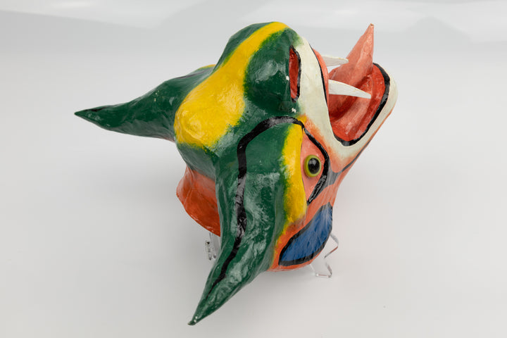 Green Horns Yellow Forehead Paper Mache Mask