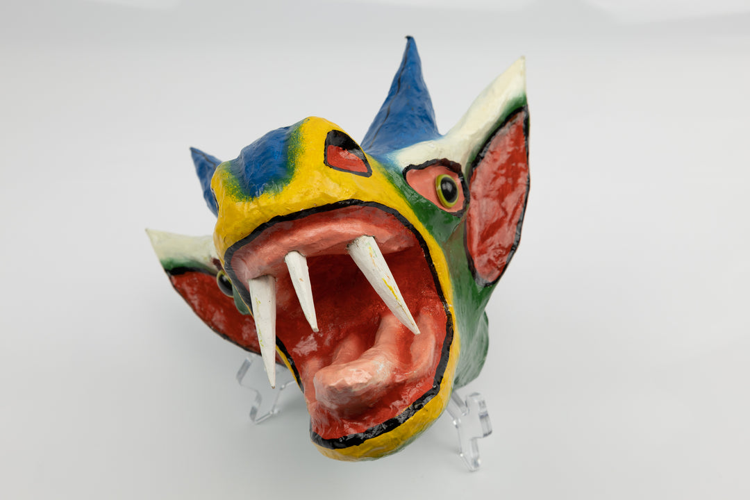 Blue Horns White Ears White Forehead Paper Mache Mask