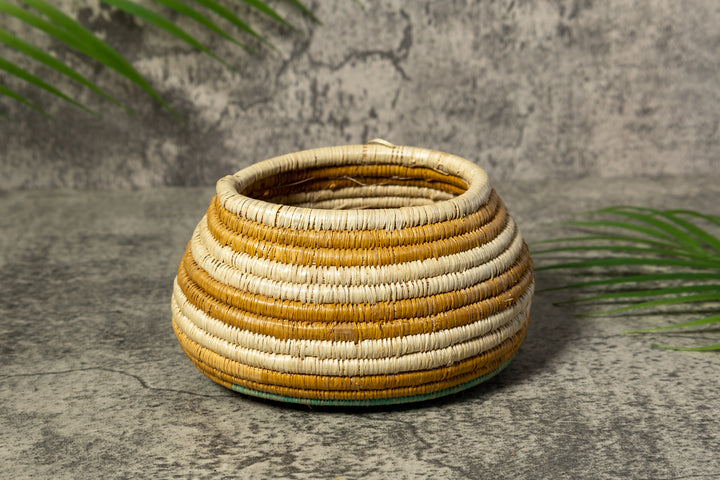 Turquoise Gold And White Rainforest Vintage Basket
