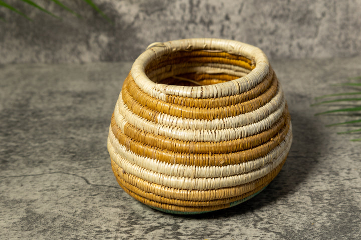 Turquoise Gold And White Rainforest Vintage Basket