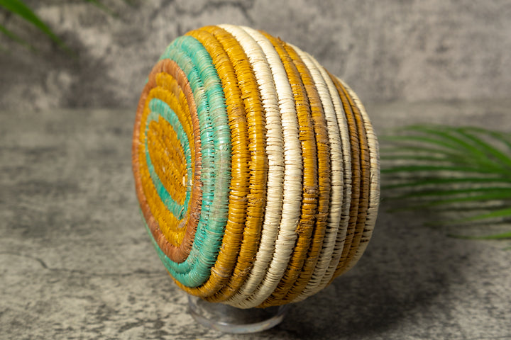 Turquoise Gold And White Rainforest Vintage Basket