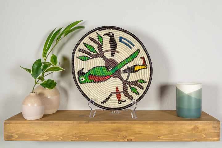 Green Parrot on Branch Basket Plate