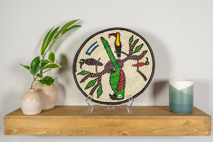 Green Parrot on Branch Basket Plate