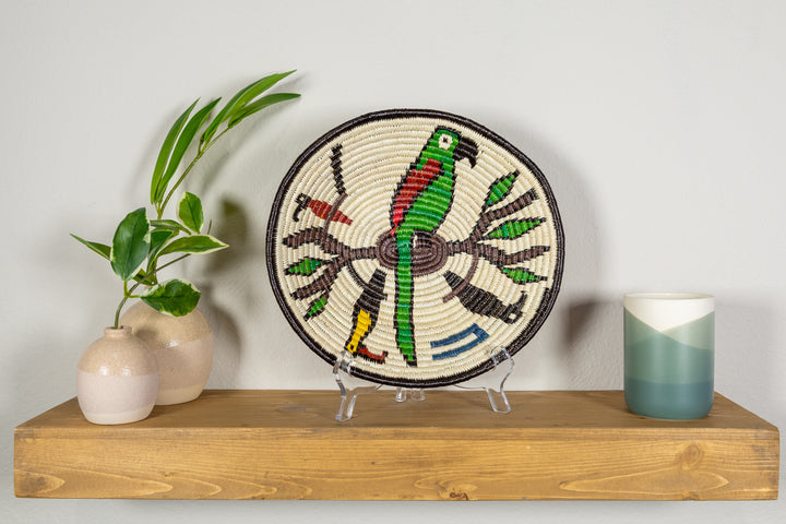 Green Parrot on Branch Basket Plate