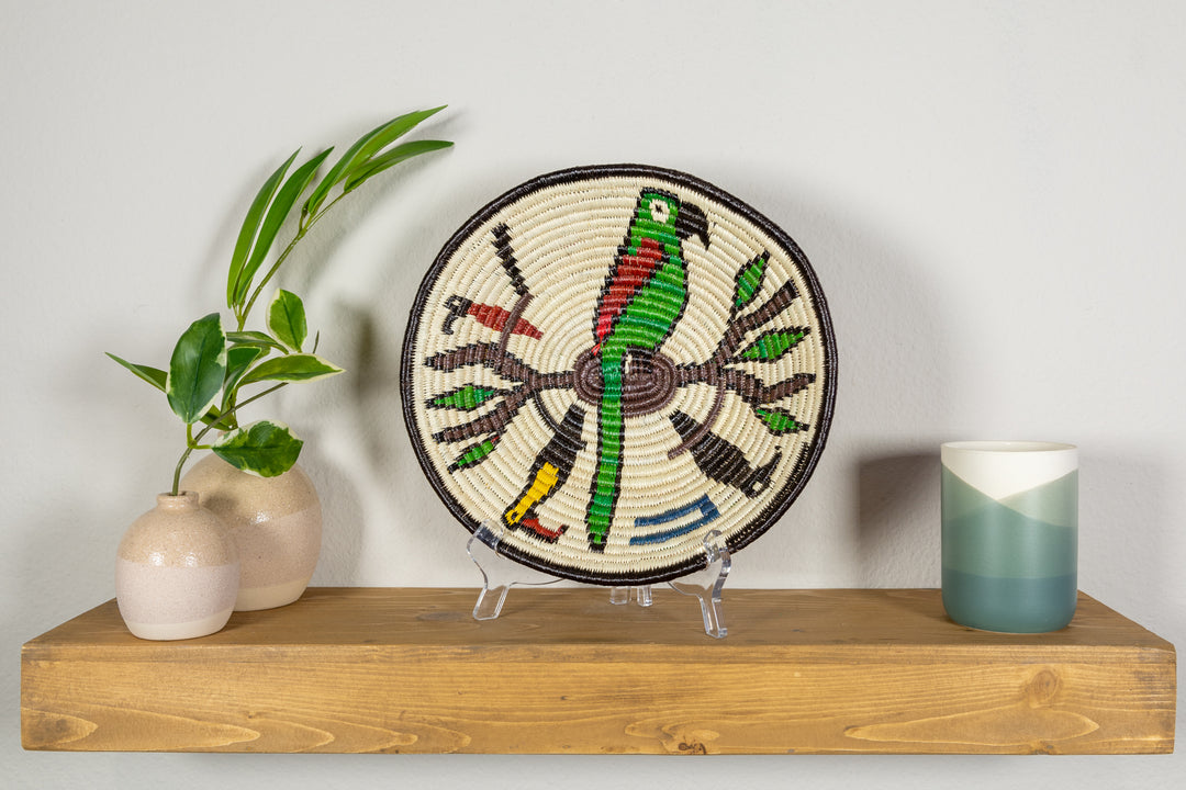 Green Parrot on Branch Basket Plate