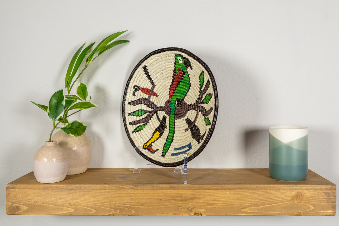 Green Parrot on Branch Basket Plate