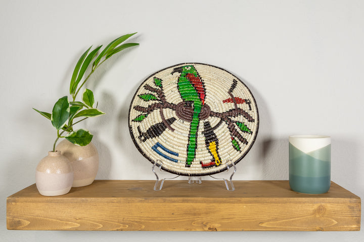 Green Parrot on Branch Basket Plate