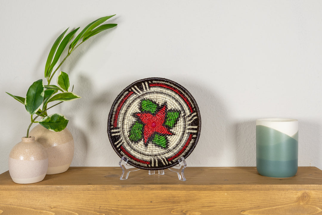 Red And Green Spiral Flower Small Basket Plate