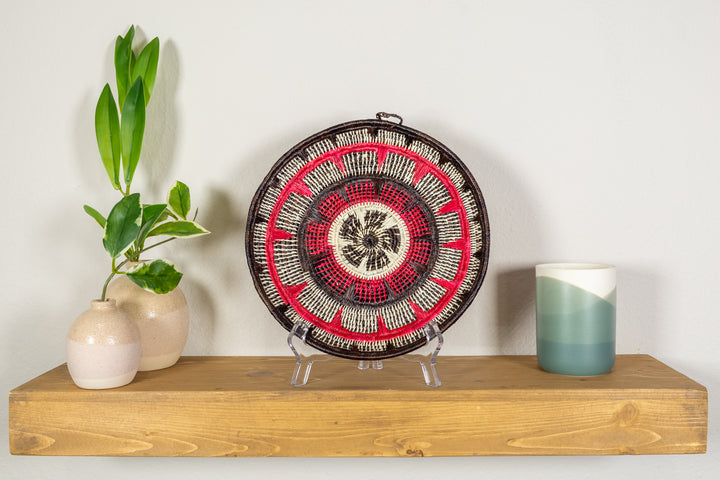 Black Red And White Solar Sunrise Basket Plate