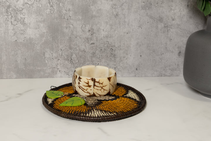 Gold Hibiscus Flower Basket Plate